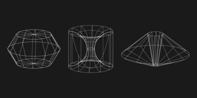 cyber förvrängt rutnät, retro punk designelement. wireframe våggeometri rutnät på svart bakgrund. vektor illustration