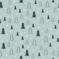 skandinavischer Winterwald handgezeichneter nahtloser Hintergrund. neujahr, weihnachten, feiertage mit weihnachtsbaum zum bedrucken, papier, design, stoff, dekor, geschenkverpackung, hintergrund. vektor