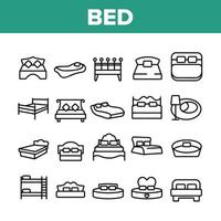 säng sovrum möbler samling ikoner set vektor