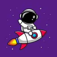 astronaut, der raketenkarikaturvektor-symbolillustration reitet. Symbolkonzept für Wissenschaftstechnologie isolierter Premium-Vektor. flacher Cartoon-Stil