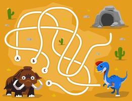 Labyrinth-Puzzlespiel für Kinder mit prähistorischem Cartoon-Dinosaurier Oviraptor Mammut und Höhle vektor