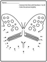 koppla prickarna barn pedagogiskt ritspel. .numbers aktivitet för barn och småbarn. med fjäril vektor