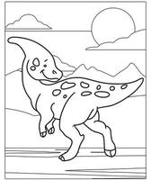 schöne dinosaurier-malseite für kinder. handbemalt im cartoon-stil mit schönem bild zum ausmalen. Jurassic Park. prähistorische landschaft zum ausdrucken. vektor