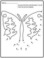 koppla prickarna barn pedagogiskt ritspel. .numbers aktivitet för barn och småbarn. med fjäril vektor