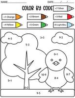 Frühlingsferien-Zählspiel, Farbe nach Code, Mathe-Aktivität für Kinder vektor