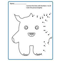 Verbinde die Punkte und zeichne einen niedlichen Alien-Charakter, Punkt-zu-Punkt-Lernspiel für Kinder. Vorschulkinder-Erziehungsaktivität. vektor