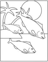 havsdjur målarbok för barn. fisk vektor illustration.