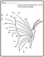 koppla prickarna barn pedagogiskt ritspel. .numbers aktivitet för barn och småbarn. med fjäril vektor