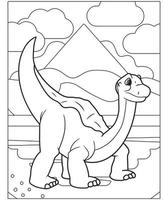 vacker dinosaurie målarbok för barn. handmålad i tecknad stil med vacker bild för färgläggning. Jurassic park. förhistoriskt landskap utskrivbart. vektor