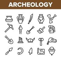 arkeologiska verktyg och utgrävningar vektor linjära ikoner set