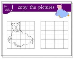 kopiera bilden, pedagogiska spel för barn, tecknad gris som sover i molnen. vektor isolerad på en vit bakgrund