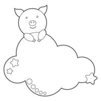 Malbuch für Kinder. Zeichne ein niedliches Cartoon-Schwein, das in den Wolken schläft, basierend auf der Zeichnung. Vektor isoliert auf weißem Hintergrund.