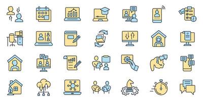 Arbeit von zu Hause aus Symbole gesetzt. Arbeit von zu Hause aus Packsymbol-Vektorelemente für Infografik-Web vektor