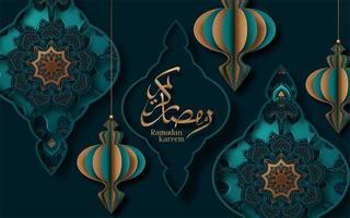Ramadan Kareem Kalligraphie geschnittenes Papierdesign vektor