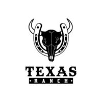 dödskalle tjur buffelko med hästsko för vintage retro western countryside farm texas ranch country logo design vektor