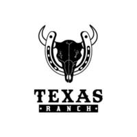 Skull Bull Büffel Kuh mit Hufeisen für Vintage Retro Western Country Farm Texas Ranch Country Logo Design vektor