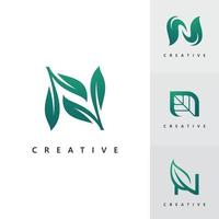 n logotypdesign och mall. kreativa n leaf ikon initialer baserade bokstäver i vektor. vektor