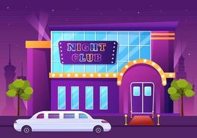 nachtclub- oder pub-gebäude-cartoon-illustration für das nachtleben wie eine unterhaltungs-, event- und disco-show vektor
