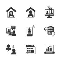 Arbeit von zu Hause aus Symbole gesetzt. Arbeit von zu Hause aus Packsymbol-Vektorelemente für Infografik-Web vektor