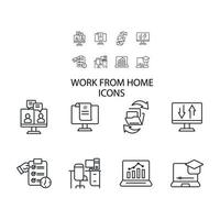 Arbeit von zu Hause aus Symbole gesetzt. Arbeit von zu Hause aus Packsymbol-Vektorelemente für Infografik-Web vektor