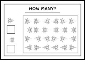 Wie viele Spinnen, Spiel für Kinder. Vektorillustration, druckbares Arbeitsblatt vektor