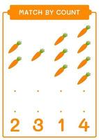 Match durch Zählen von Karotten, Spiel für Kinder. Vektorillustration, druckbares Arbeitsblatt vektor
