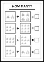 Wie viele Spinnen, Spiel für Kinder. Vektorillustration, druckbares Arbeitsblatt vektor