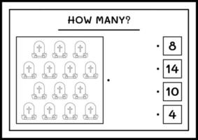 hur många gravsten, spel för barn. vektor illustration, utskrivbart kalkylblad