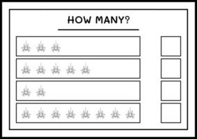 Wie viele Spinnen, Spiel für Kinder. Vektorillustration, druckbares Arbeitsblatt vektor