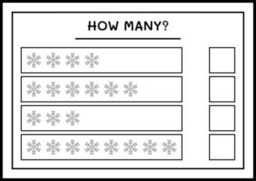hur många snöflinga, spel för barn. vektor illustration, utskrivbart kalkylblad