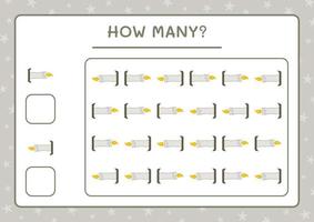 Wie viele Kerzen, Spiel für Kinder. Vektorillustration, druckbares Arbeitsblatt vektor