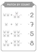 Match durch Zählen von Kaninchen, Spiel für Kinder. Vektorillustration, druckbares Arbeitsblatt vektor