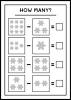 hur många snöflinga, spel för barn. vektor illustration, utskrivbart kalkylblad