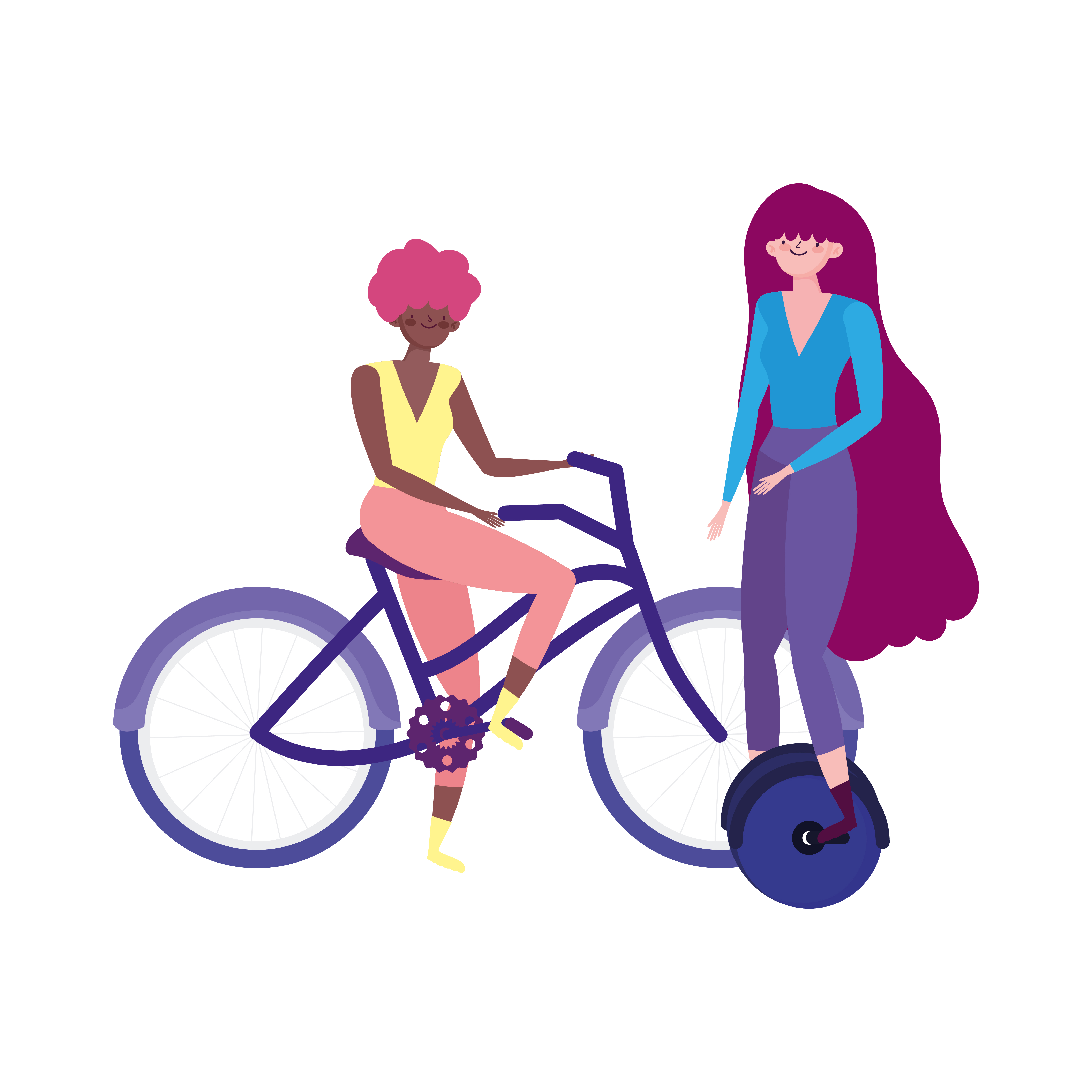 Umweltfreundlicher Transport Junge Frauen Fahren Einrad Und Fahrrad Download Kostenlos Vector Clipart Graphics Vektorgrafiken Und Design Vorlagen