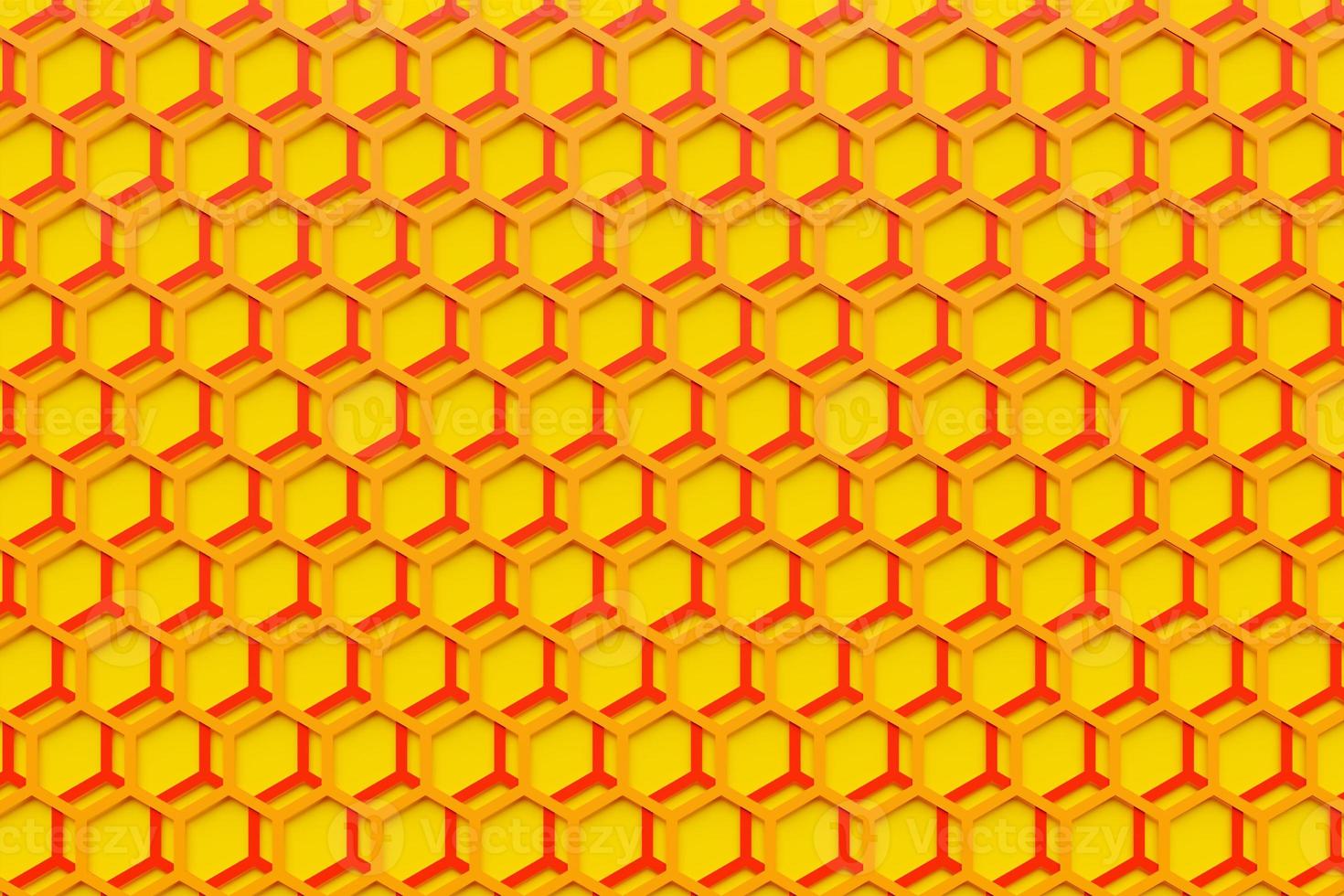 Illustration 3d d'un nid d'abeille monochrome orange en nid d'abeille pour le miel. modèle de formes hexagonales géométriques simples, fond de mosaïque. concept de nid d'abeilles, ruche photo