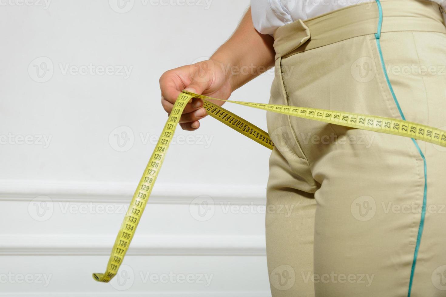 femme, mesurer, hanches, bande photo