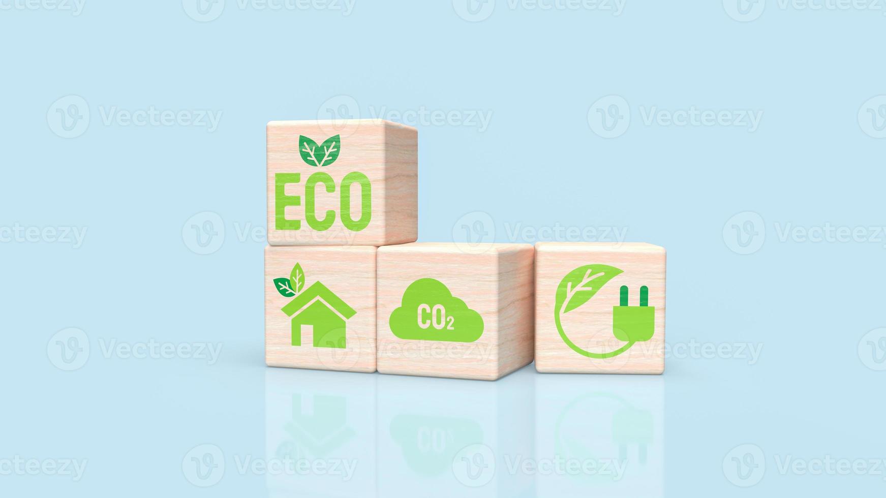 la brique de bois sur fond bleu pour le rendu 3d de concept éco ou écologique photo