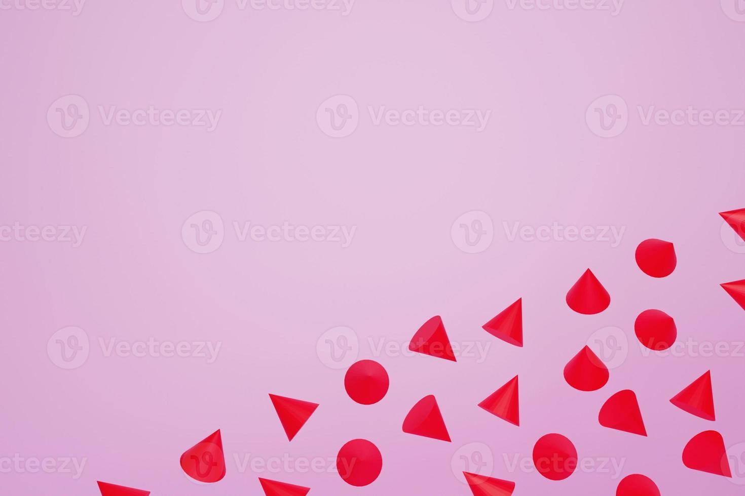 toile de fond rose et cercle de formes géométriques, forme de cône, couleur pastel, rendu 3d, illustration 3d photo