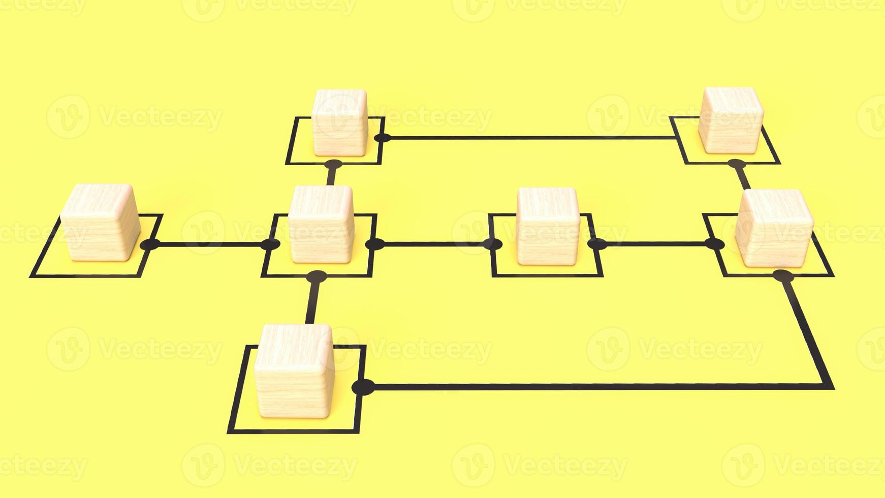 les cubes de bois sur fond jaune graphique pour le rendu 3d du concept d'entreprise photo