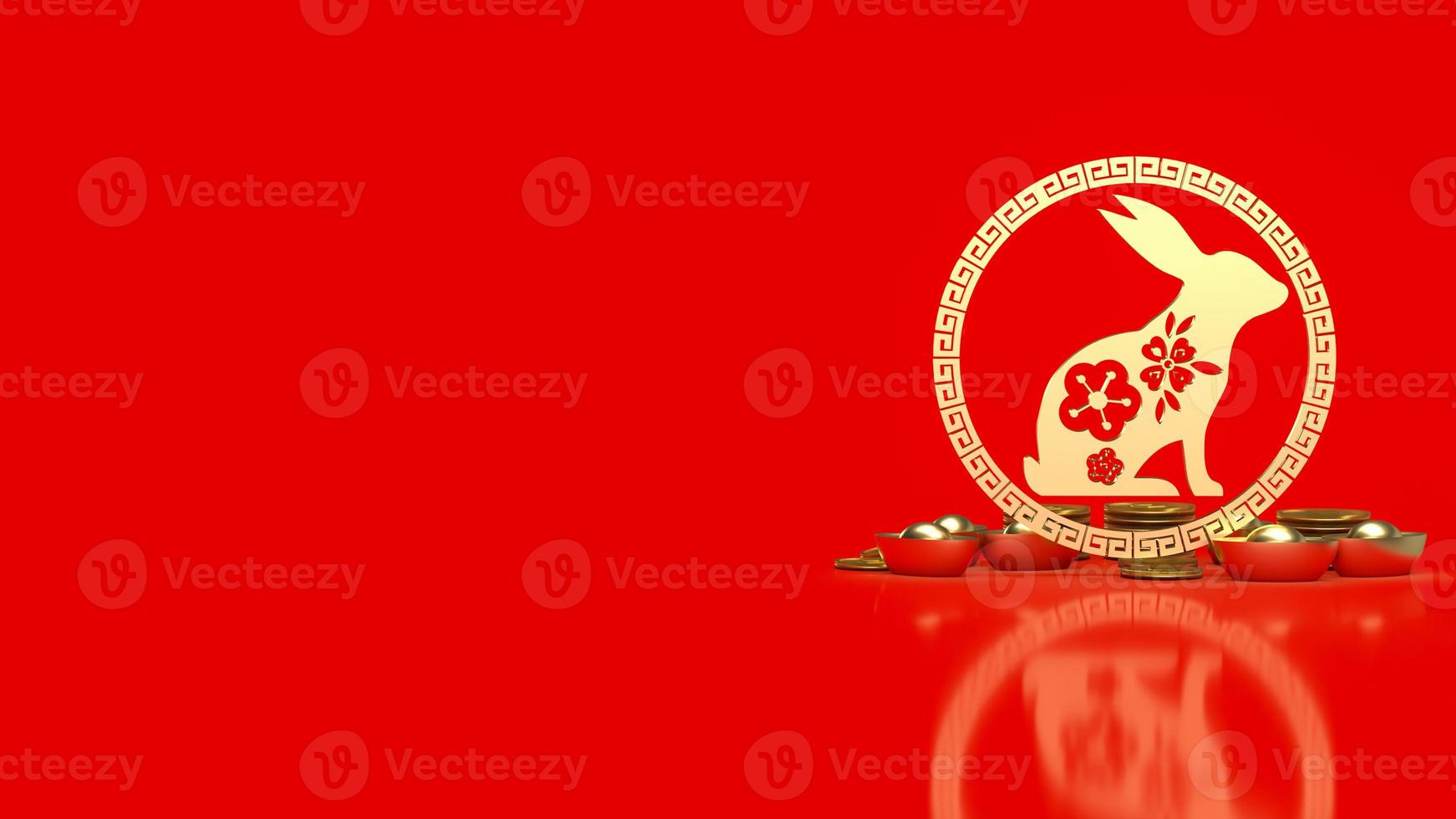 le lapin d'or et l'argent chinois pour le rendu 3d du concept de célébration photo