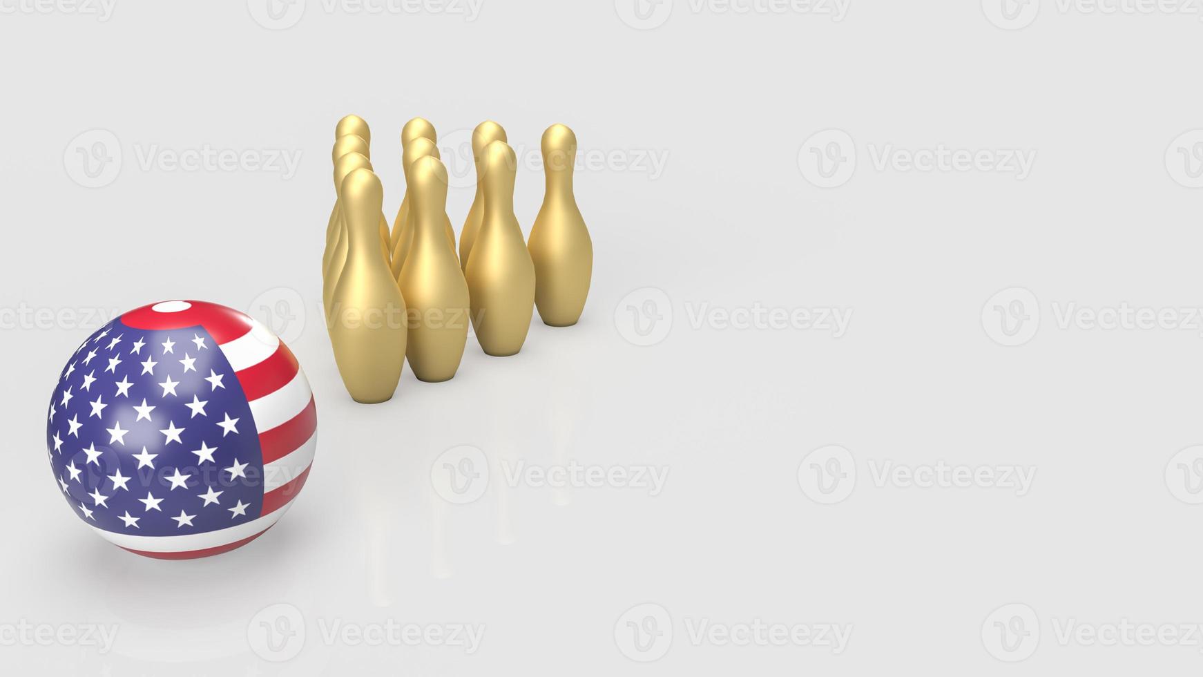 usa ball et gold pin bowling pour le rendu 3d du concept d'entreprise photo