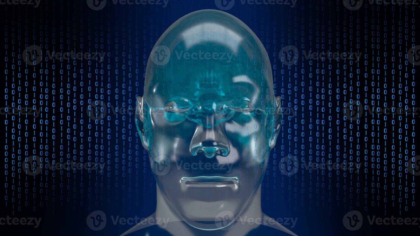 la tête humaine robotique avec le visage de l'élément graphique représente l'intelligence artificielle et le concept d'apprentissage automatique rendu 3d photo