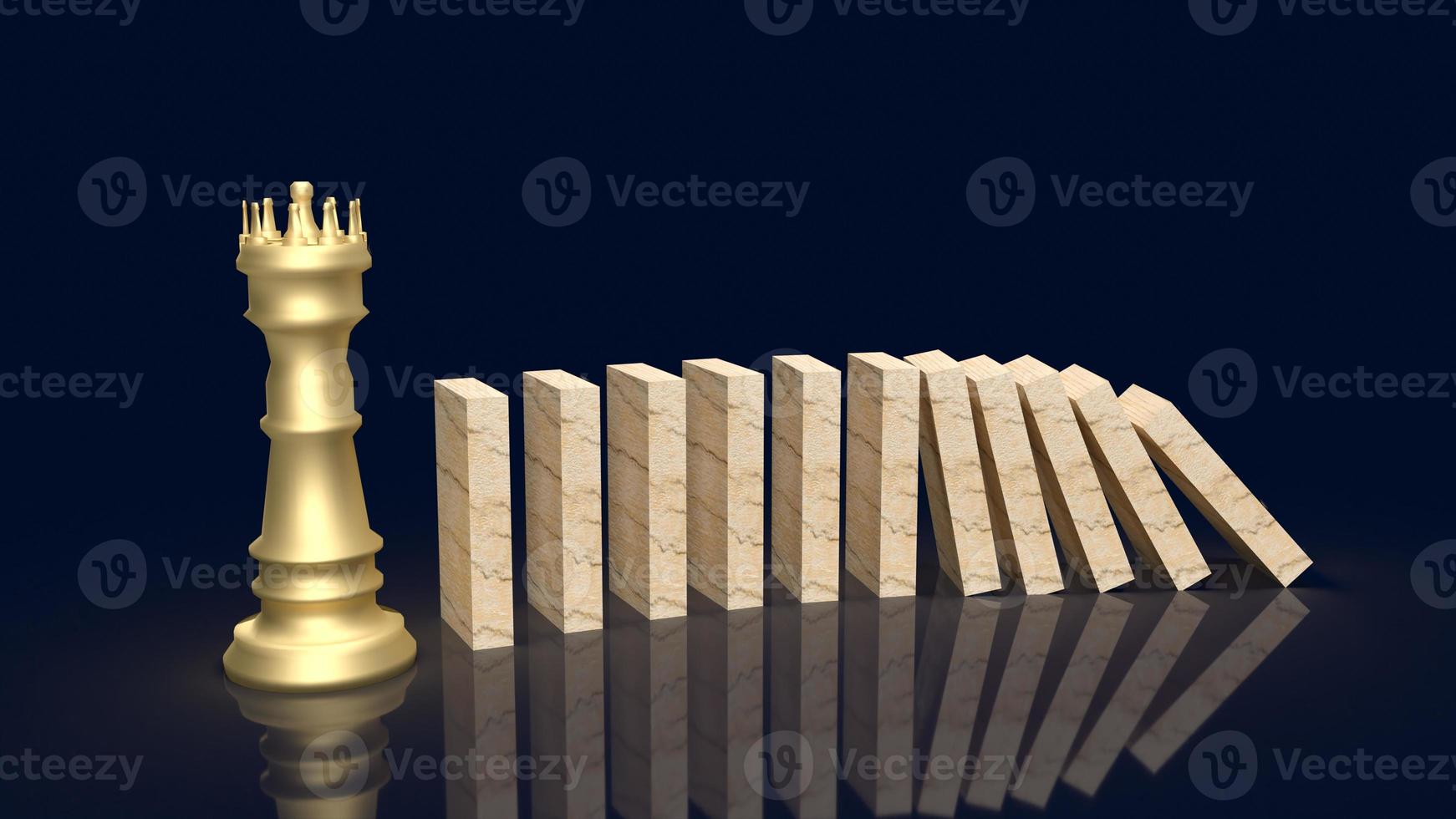 le roi des échecs et du domino en bois pour le rendu 3d du concept d'entreprise photo