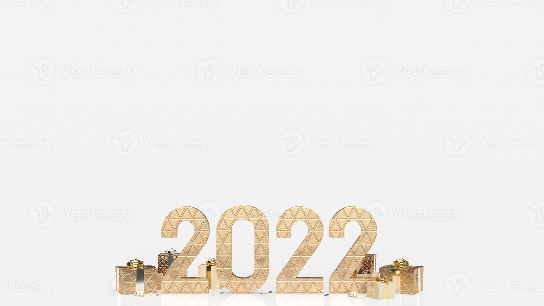 le nombre d'or 2022 et boîte-cadeau sur fond blanc pour le nouvel an ou le rendu 3d du concept d'entreprise photo