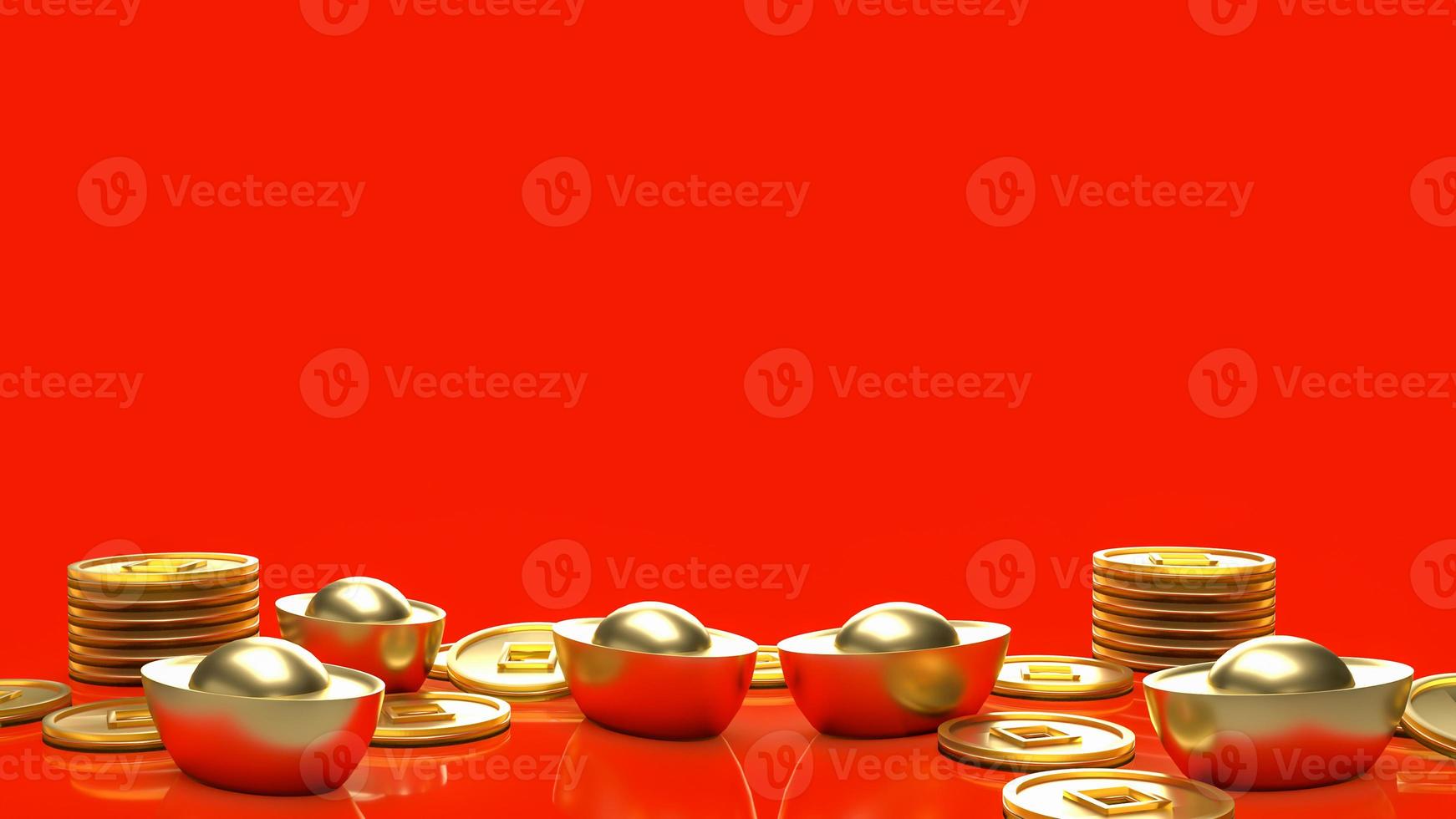 l'or chinois sur fond rouge pour la célébration ou le concept du nouvel an rendu 3d photo