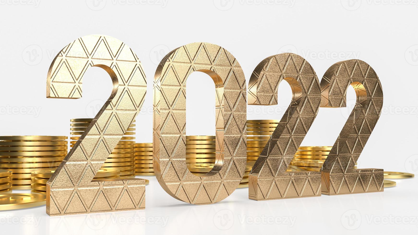 le nombre d'or 2022 et les pièces d'or sur fond blanc pour le nouvel an ou le concept d'entreprise rendu 3d photo