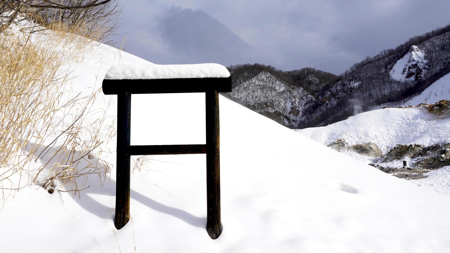 neige et signalisation vierge dans la forêt neige hiver photo