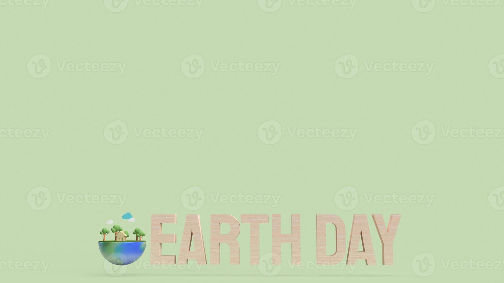 le texte en bois du jour de la terre pour les vacances ou le rendu 3d du contenu écologique photo