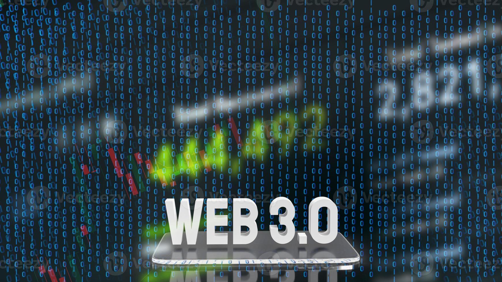 le texte blanc du web 3.0 sur tablette en arrière-plan commercial pour le rendu 3d du concept technologique photo