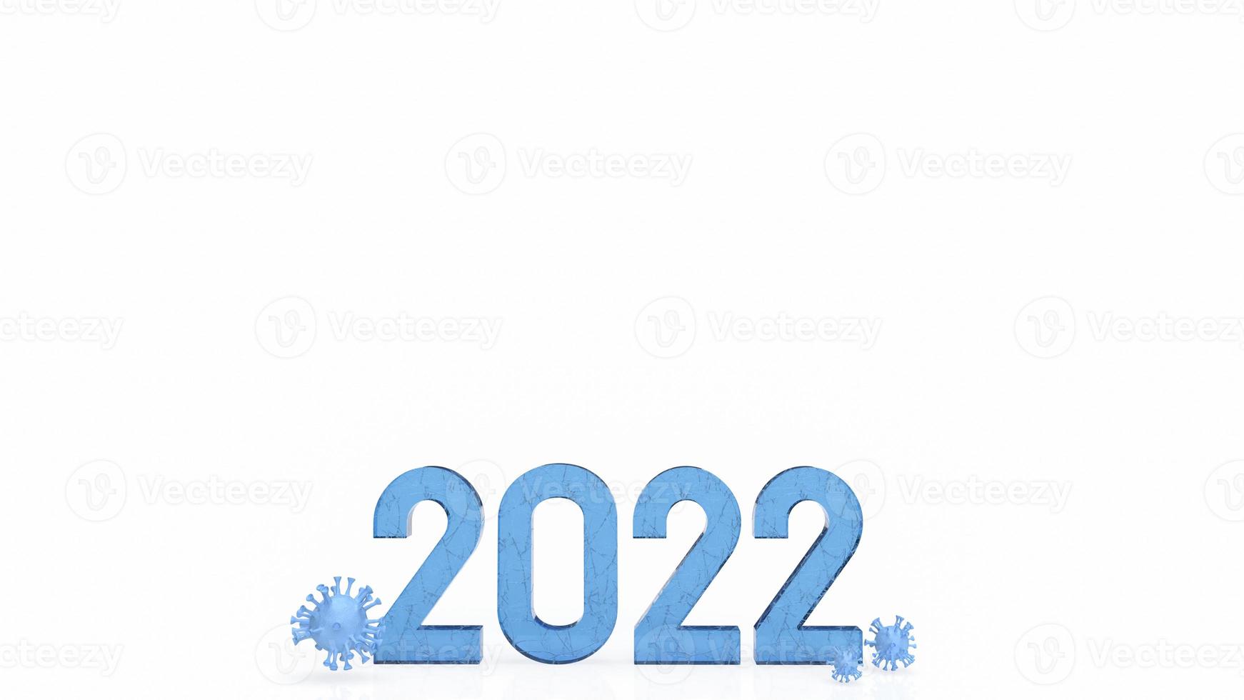 le nombre 2022 et le virus sur fond blanc pour le rendu 3d du concept sci photo